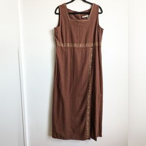 White Stag Brown Midi Dress with Gold Trim